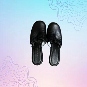 TOMMY HILFIGER Black Leather Slip-On Mules